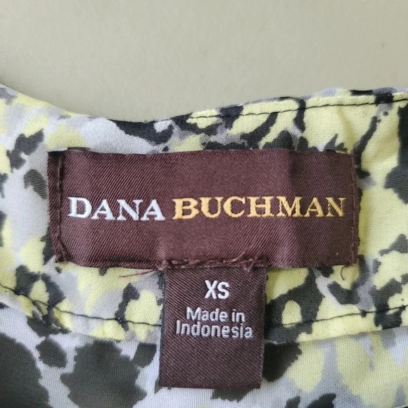 Dana Buchman Black Yellow Gray Design Chiffon Short Sleeve Top Sheer XS - Picture 4 of 9